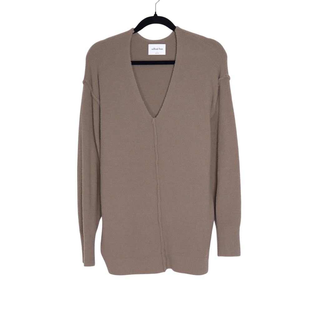 WILFRED FREE Hush Knit V Neck Sweater Shitake Chenille Plush Oversized Women's S